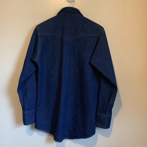 Vtg Carhartt Shirt Mens 15.5x34 Blue Denim Pearl Snap Western Cowboy USA Made - Picture 8 of 9